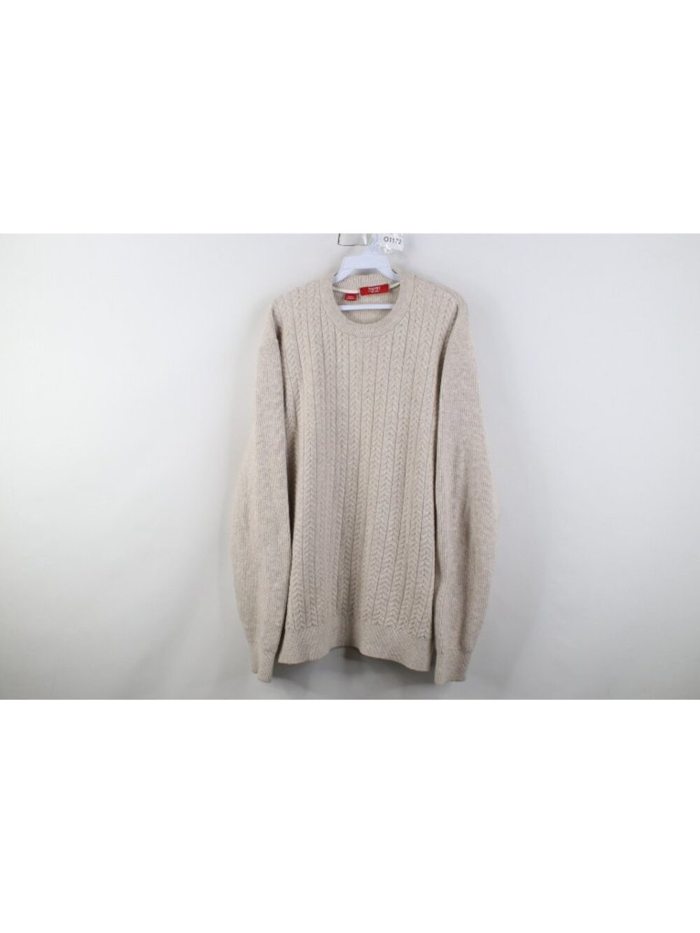 Vintage Y2K Esprit Mens XL Blank Wool Blend Ribbed Cable Knit Sweater Stone